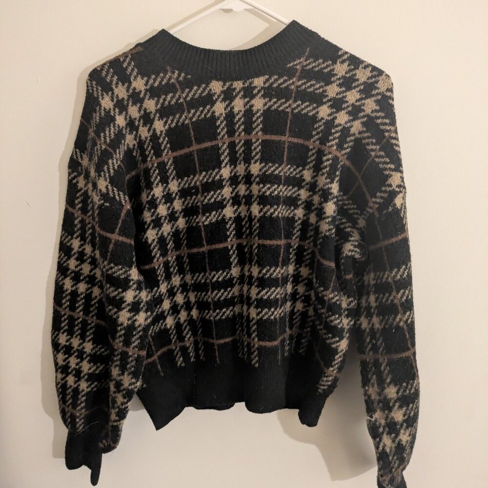 En Saison Sweater | Black Brown Plaid Crewneck Sweater